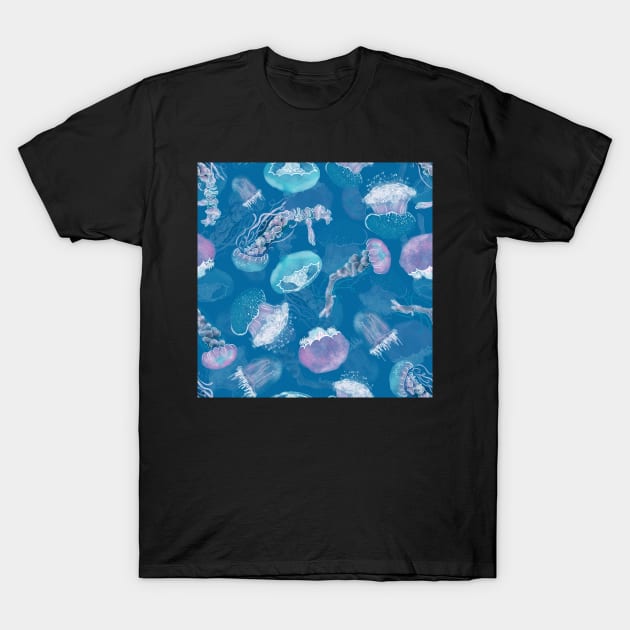 Floating Jellies Coral Blue T-Shirt by MSBoydston